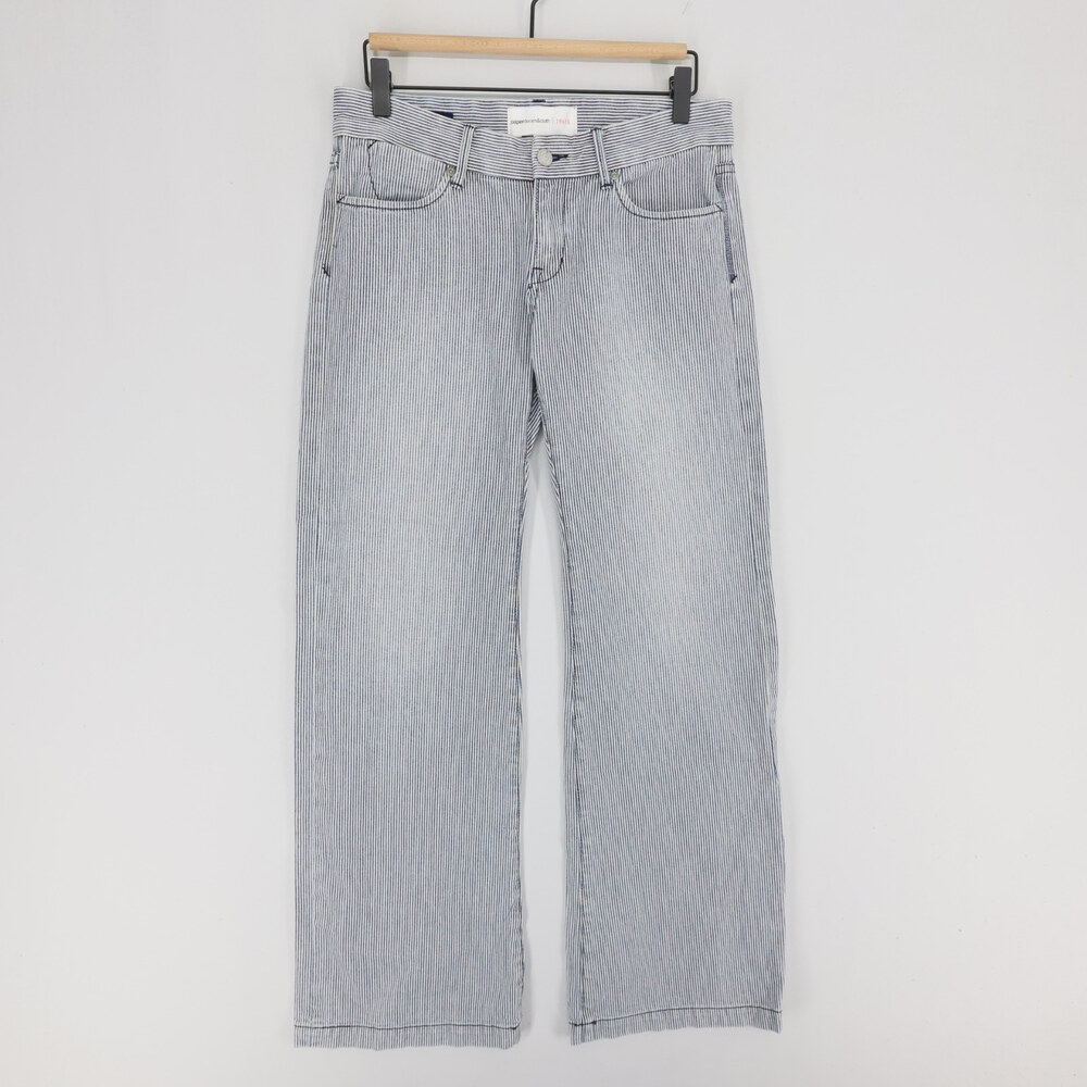 VTG Paper Denim Cloth Jayne Jean Womens 28 Blue Hickory Stripe Wide Leg Selvedge